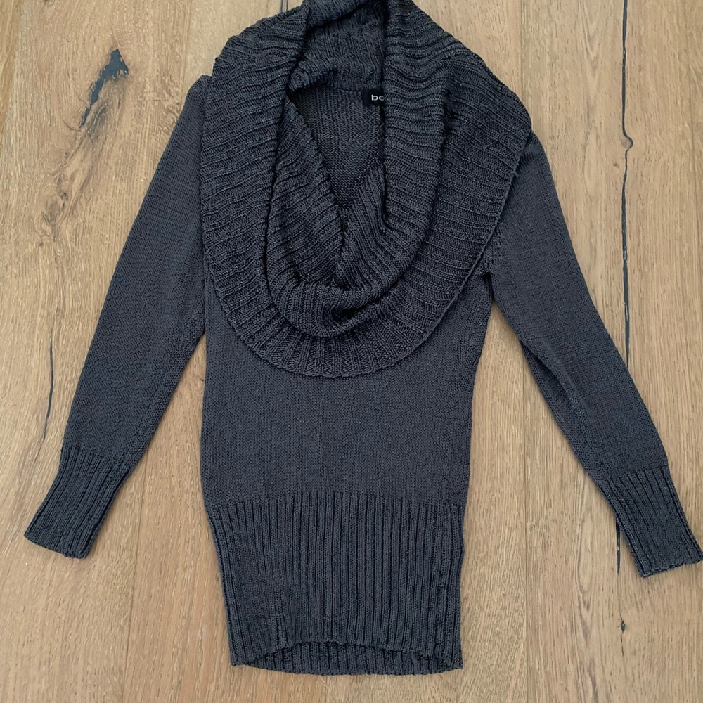 Bebe Gray Cowl Neck Sweater with Ribbed Detailing